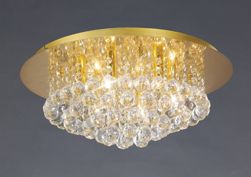 Deco Dahlia Flush Ceiling, 450mm Round, 6 Light G9 Crystal French Gold • D0005