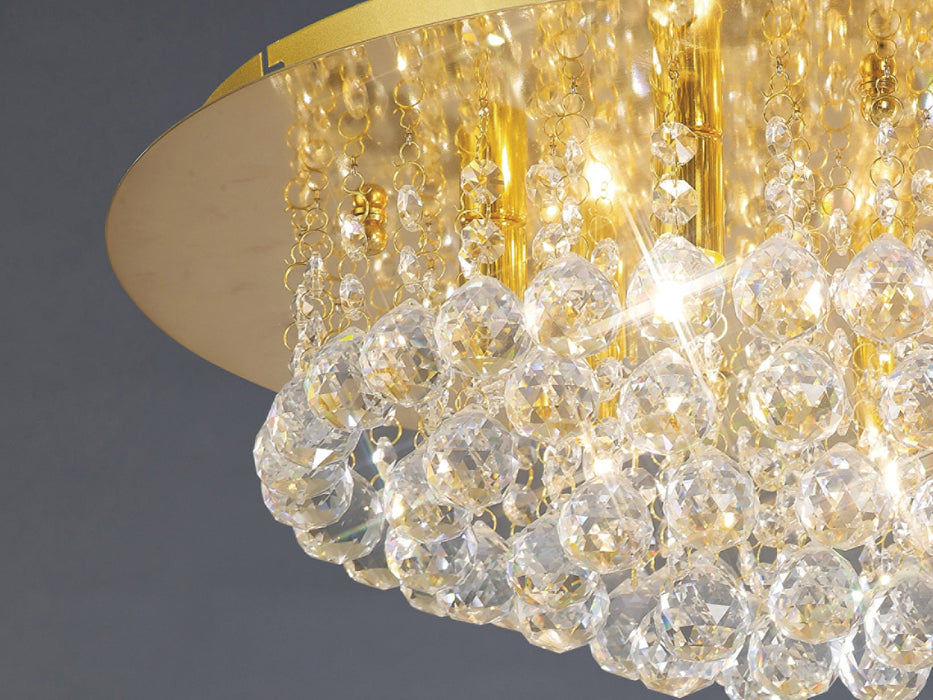 Deco Dahlia Flush Ceiling, 450mm Round, 6 Light G9 Crystal French Gold • D0005