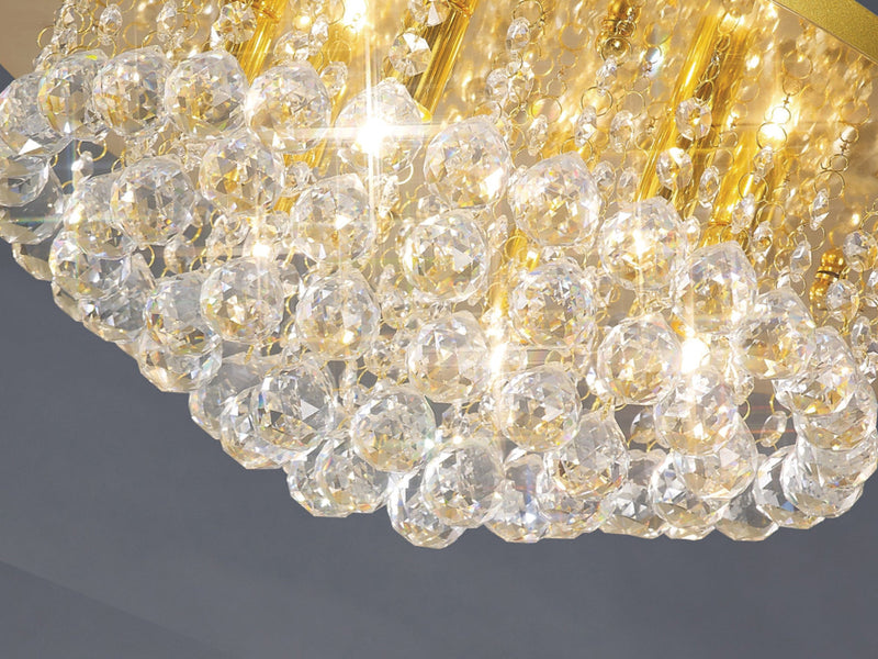 Deco Dahlia Flush Ceiling, 450mm Round, 6 Light G9 Crystal French Gold • D0005