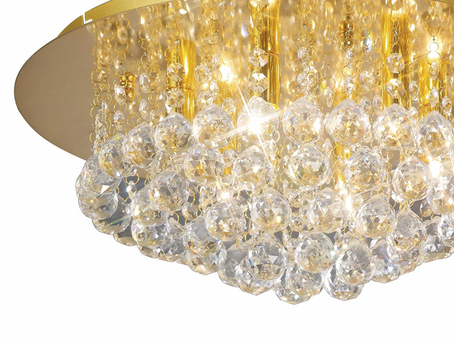 Deco Dahlia Flush Ceiling, 450mm Round, 6 Light G9 Crystal French Gold • D0005