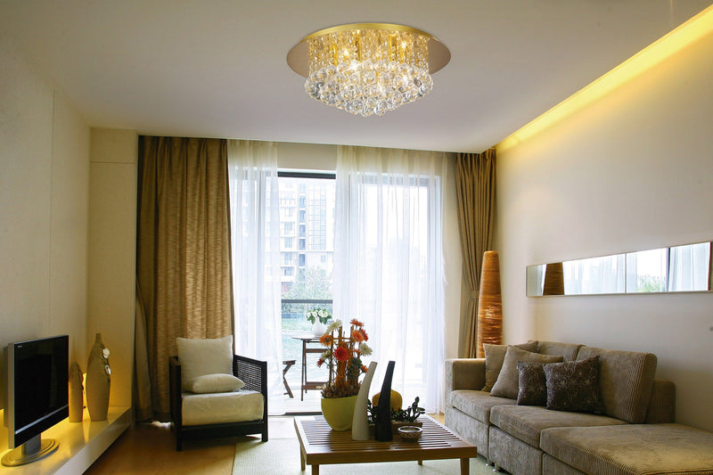 Deco Dahlia Flush Ceiling, 350mm Round, 4 Light G9 Crystal French Gold • D0004