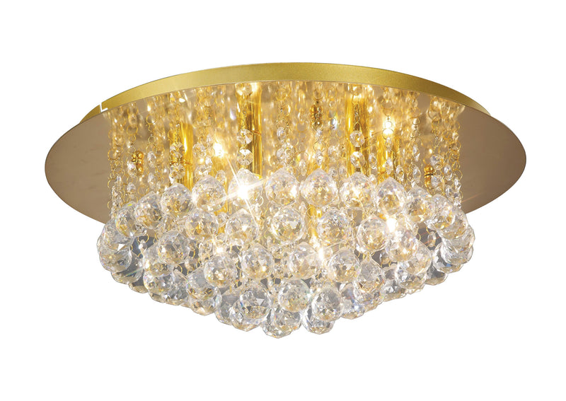Deco Dahlia Flush Ceiling, 450mm Round, 6 Light G9 Crystal French Gold • D0005