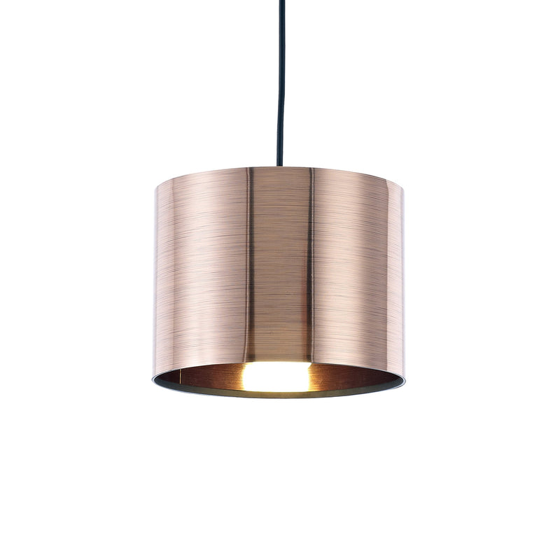 Deco Dako Black Pendant 1 Light E27 With 200 x 150mm Metallic Copper Finish Cylinder Shade, c/w Ceiling Bracket • D0249