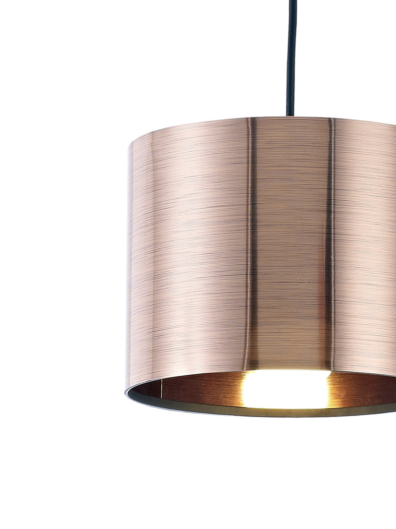 Deco Dako Black Pendant 1 Light E27 With 200 x 150mm Metallic Copper Finish Cylinder Shade, c/w Ceiling Bracket • D0249