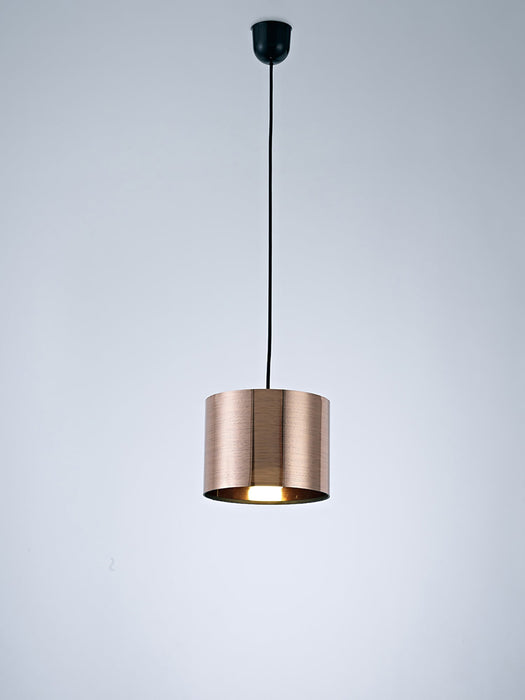 Deco Dako Black Pendant 1 Light E27 With 200 x 150mm Metallic Copper Finish Cylinder Shade, c/w Ceiling Bracket • D0249