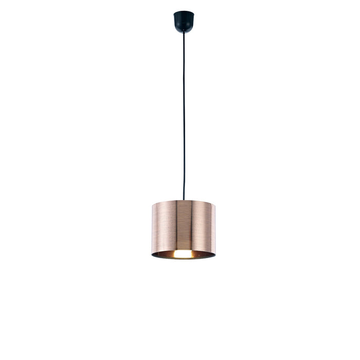 Deco Dako Black Pendant 1 Light E27 With 200 x 150mm Metallic Copper Finish Cylinder Shade, c/w Ceiling Bracket • D0249
