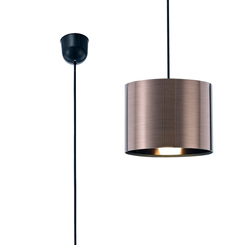 Deco Dako Black Pendant 1 Light E27 With 200 x 150mm Metallic Bronze Finish Cylinder Shade, c/w Ceiling Bracket • D0251