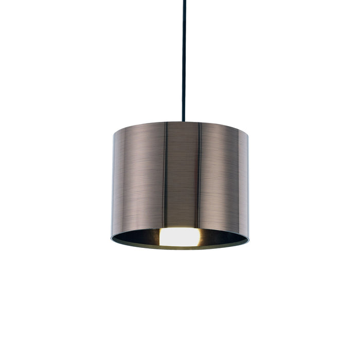 Deco Dako Black Pendant 1 Light E27 With 200 x 150mm Metallic Gun Metal Finish Cylinder Shade, c/w Ceiling Bracket • D0252