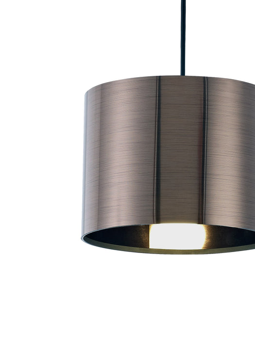 Deco Dako Black Pendant 1 Light E27 With 200 x 150mm Metallic Gun Metal Finish Cylinder Shade, c/w Ceiling Bracket • D0252