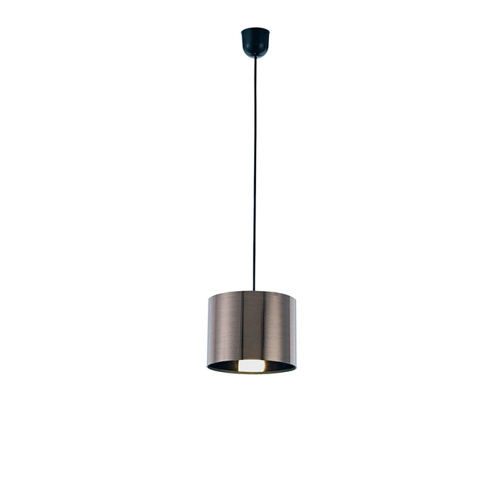 Deco Dako Black Pendant 1 Light E27 With 200 x 150mm Metallic Gun Metal Finish Cylinder Shade, c/w Ceiling Bracket • D0252