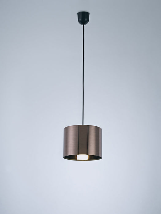 Deco Dako Black Pendant 1 Light E27 With 200 x 150mm Metallic Gun Metal Finish Cylinder Shade, c/w Ceiling Bracket • D0252