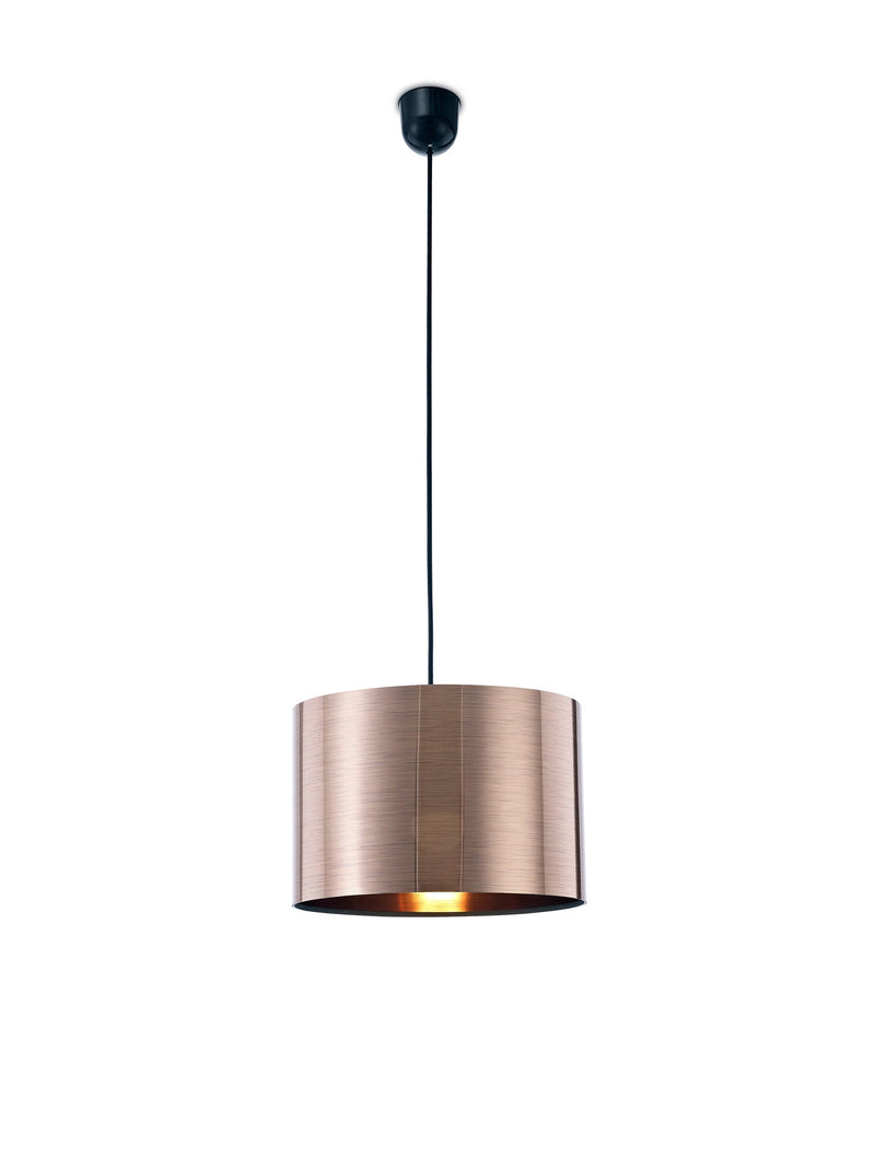 Deco Dako Black Pendant 1 Light E27 With 300 x 200mm Metallic Copper Finish Cylinder Shade, c/w Ceiling Bracket • D0253
