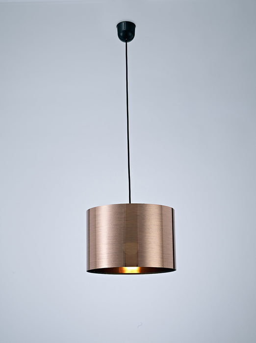 Deco Dako Black Pendant 1 Light E27 With 300 x 200mm Metallic Copper Finish Cylinder Shade, c/w Ceiling Bracket • D0253