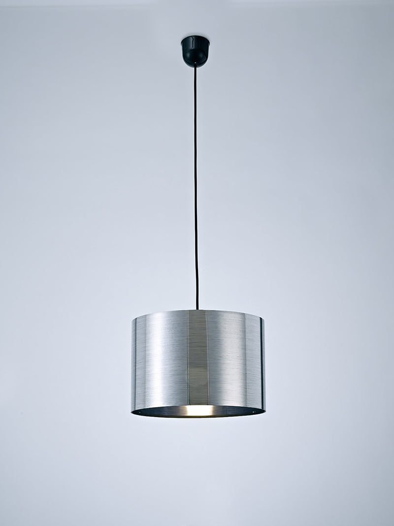 Deco Dako Black Pendant 1 Light E27 With 300 x 200mm Metallic Chrome Finish Cylinder Shade, c/w Ceiling Bracket • D0254