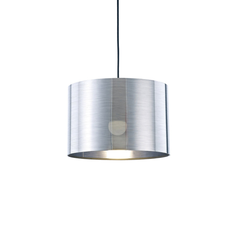 Deco Dako Black Pendant 1 Light E27 With 300 x 200mm Metallic Chrome Finish Cylinder Shade, c/w Ceiling Bracket • D0254