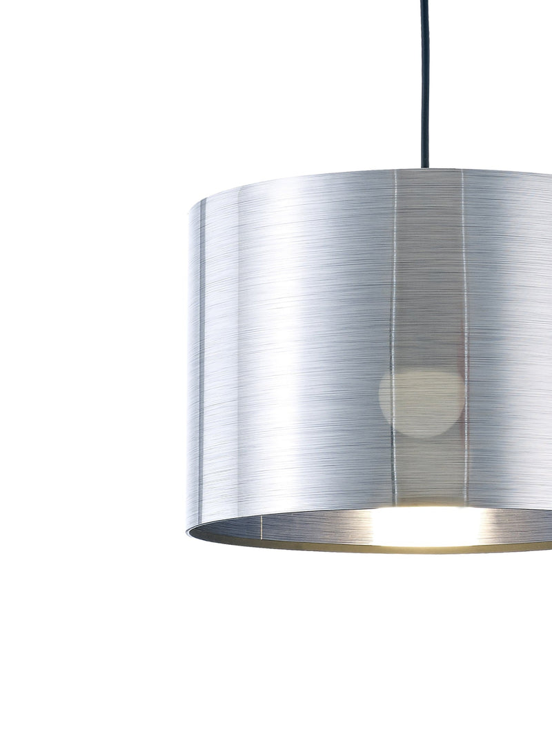 Deco Dako Black Pendant 1 Light E27 With 300 x 200mm Metallic Chrome Finish Cylinder Shade, c/w Ceiling Bracket • D0254