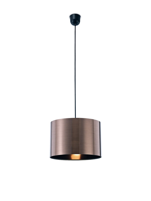 Deco Dako Black Pendant 1 Light E27 With 300 x 200mm Metallic Bronze Finish Cylinder Shade, c/w Ceiling Bracket • D0255