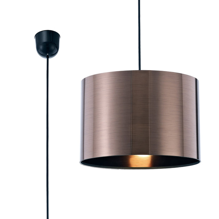 Deco Dako Black Pendant 1 Light E27 With 300 x 200mm Metallic Bronze Finish Cylinder Shade, c/w Ceiling Bracket • D0255