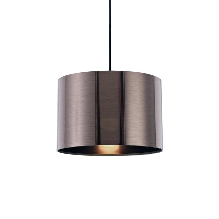 Deco Dako Black Pendant 1 Light E27 With 300 x 200mm Metallic Gun Metal Finish Cylinder Shade, c/w Ceiling Bracket • D0256