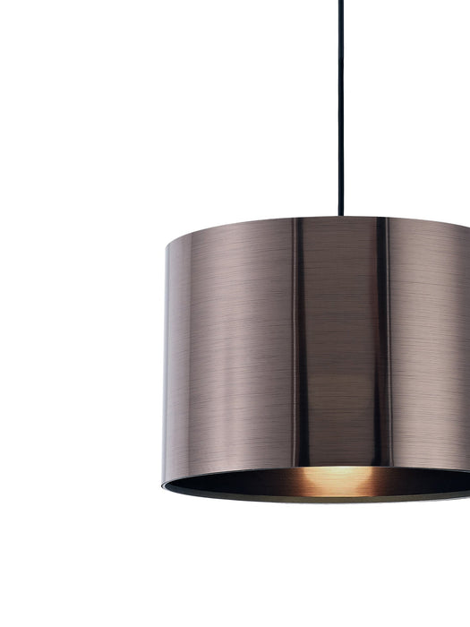 Deco Dako Black Pendant 1 Light E27 With 300 x 200mm Metallic Gun Metal Finish Cylinder Shade, c/w Ceiling Bracket • D0256