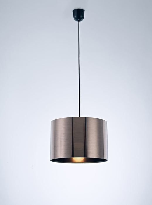 Deco Dako Black Pendant 1 Light E27 With 300 x 200mm Metallic Gun Metal Finish Cylinder Shade, c/w Ceiling Bracket • D0256