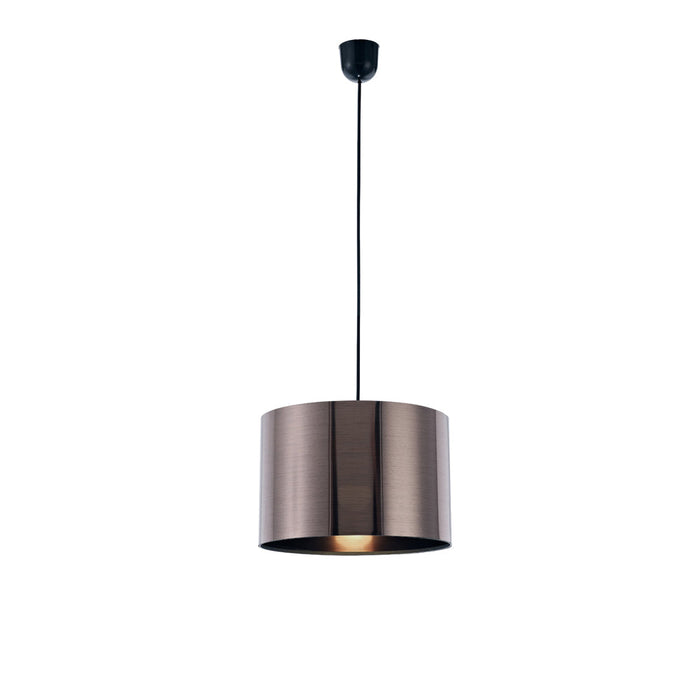 Deco Dako Black Pendant 1 Light E27 With 300 x 200mm Metallic Gun Metal Finish Cylinder Shade, c/w Ceiling Bracket • D0256