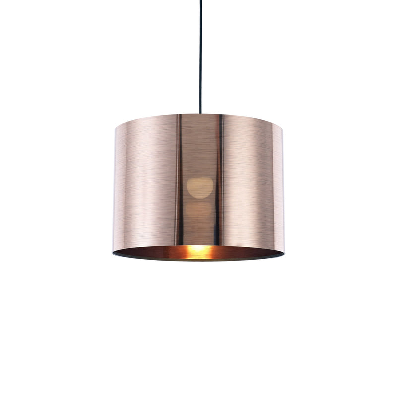 Deco Dako Black Pendant 1 Light E27 With 350 x 250mm Metallic Copper Finish Cylinder Shade, c/w Ceiling Bracket • D0257