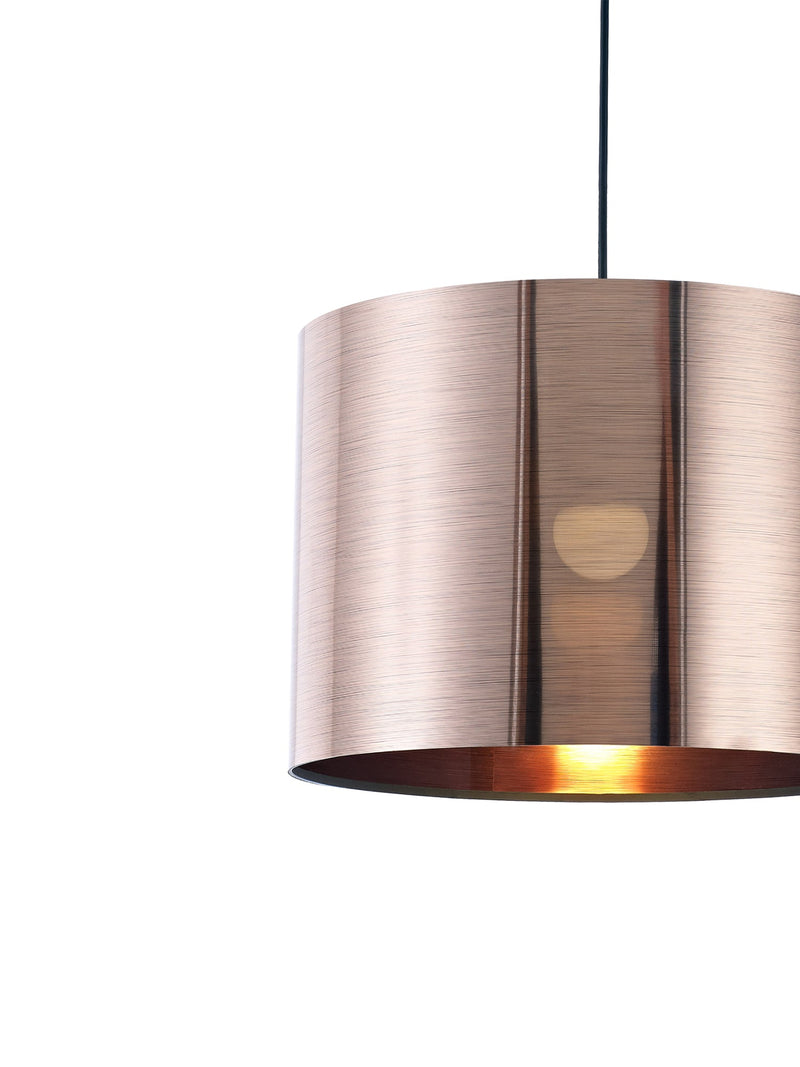Deco Dako Black Pendant 1 Light E27 With 350 x 250mm Metallic Copper Finish Cylinder Shade, c/w Ceiling Bracket • D0257