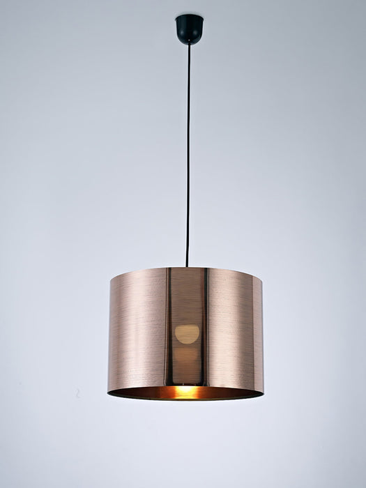 Deco Dako Black Pendant 1 Light E27 With 350 x 250mm Metallic Copper Finish Cylinder Shade, c/w Ceiling Bracket • D0257