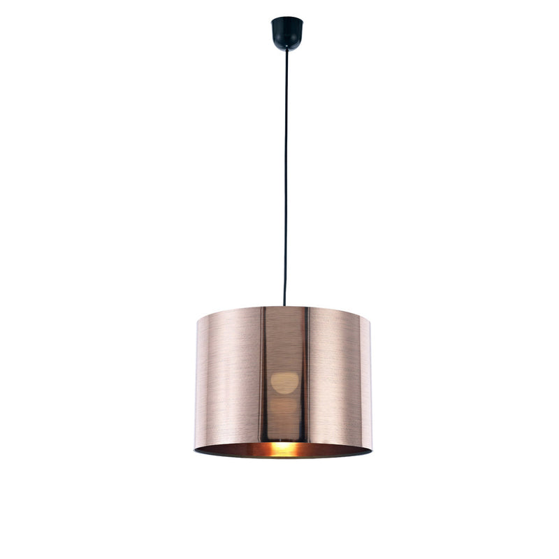 Deco Dako Black Pendant 1 Light E27 With 350 x 250mm Metallic Copper Finish Cylinder Shade, c/w Ceiling Bracket • D0257