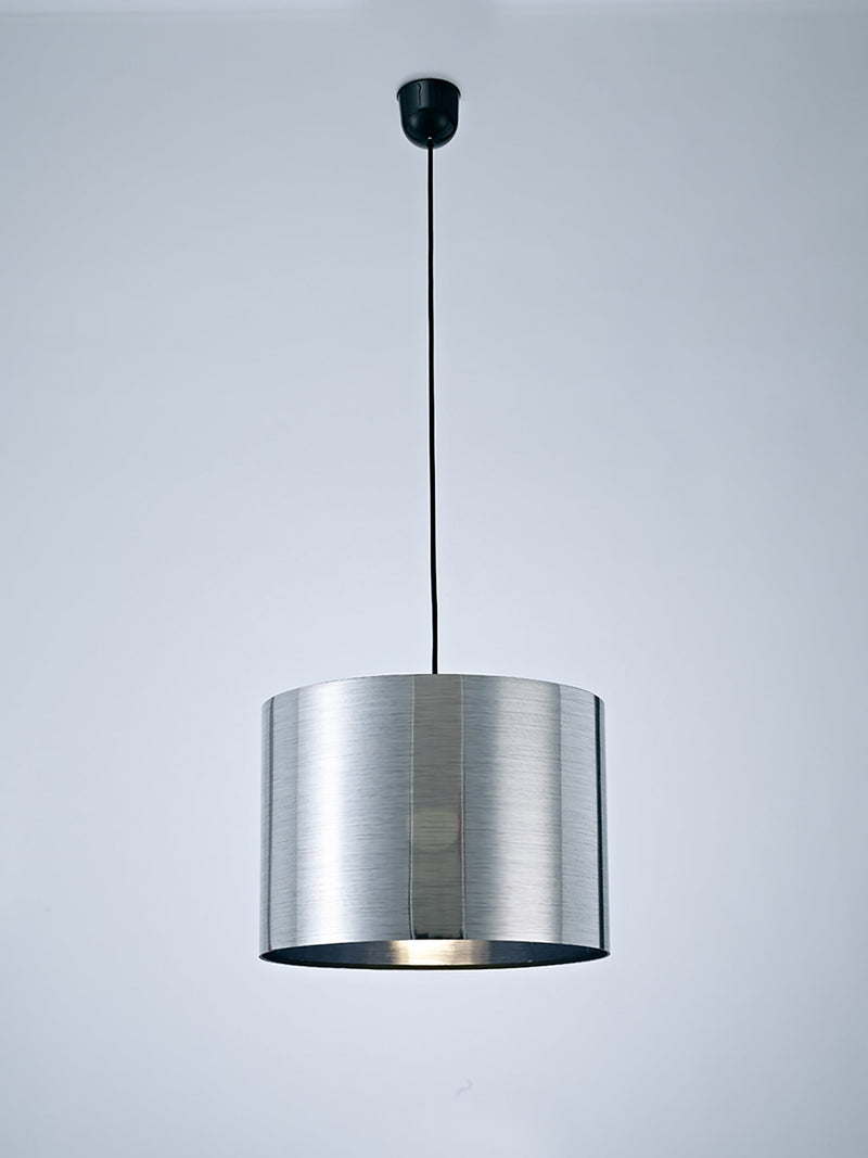 Deco Dako Black Pendant 1 Light E27 With 350 x 250mm Metallic Chrome Finish Cylinder Shade, c/w Ceiling Bracket • D0258