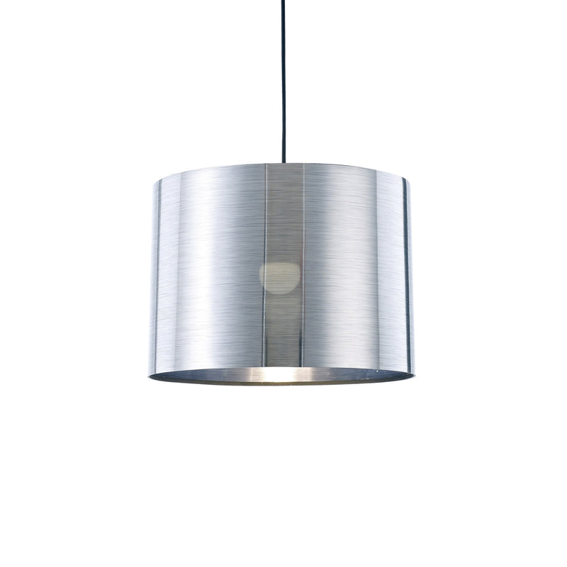 Deco Dako Black Pendant 1 Light E27 With 350 x 250mm Metallic Chrome Finish Cylinder Shade, c/w Ceiling Bracket • D0258