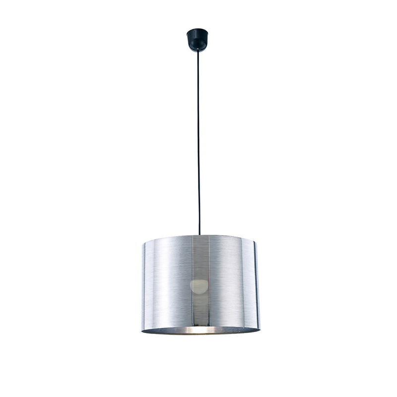 Deco Dako Black Pendant 1 Light E27 With 350 x 250mm Metallic Chrome Finish Cylinder Shade, c/w Ceiling Bracket • D0258