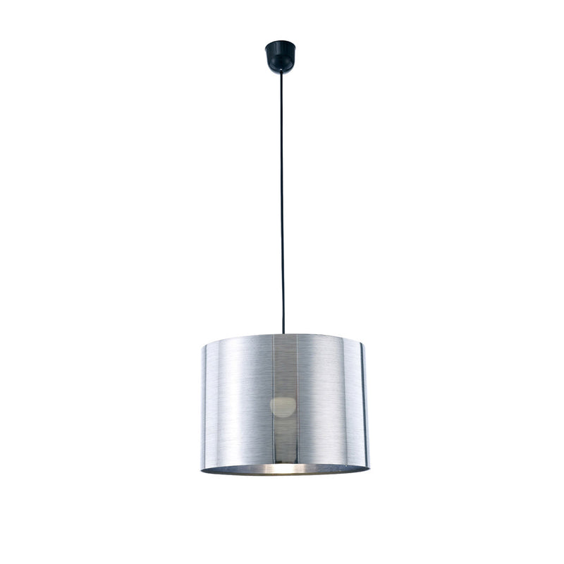 Deco Dako Black Pendant 1 Light E27 With 350 x 250mm Metallic Chrome Finish Cylinder Shade, c/w Ceiling Bracket • D0258