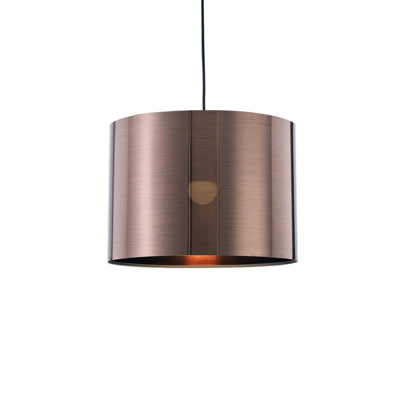 Deco Dako Black Pendant 1 Light E27 With 350 x 250mm Metallic Bronze Finish Cylinder Shade, c/w Ceiling Bracket • D0259