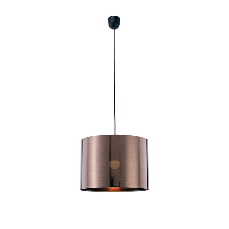 Deco Dako Black Pendant 1 Light E27 With 350 x 250mm Metallic Bronze Finish Cylinder Shade, c/w Ceiling Bracket • D0259