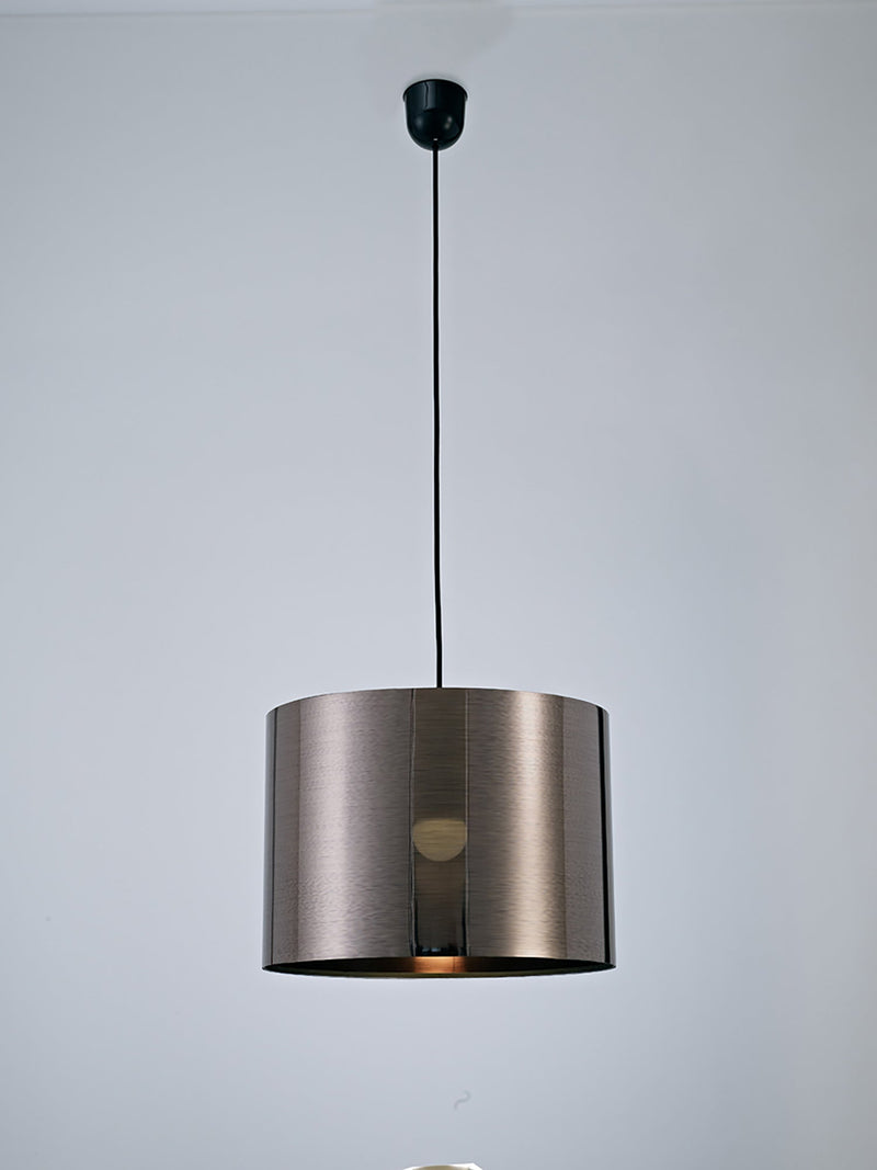 Deco Dako Black Pendant 1 Light E27 With 350 x 250mm Metallic Gun Metal Finish Cylinder Shade, c/w Ceiling Bracket • D0260