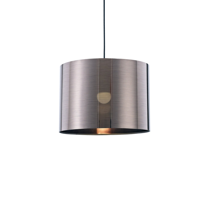 Deco Dako Black Pendant 1 Light E27 With 350 x 250mm Metallic Gun Metal Finish Cylinder Shade, c/w Ceiling Bracket • D0260