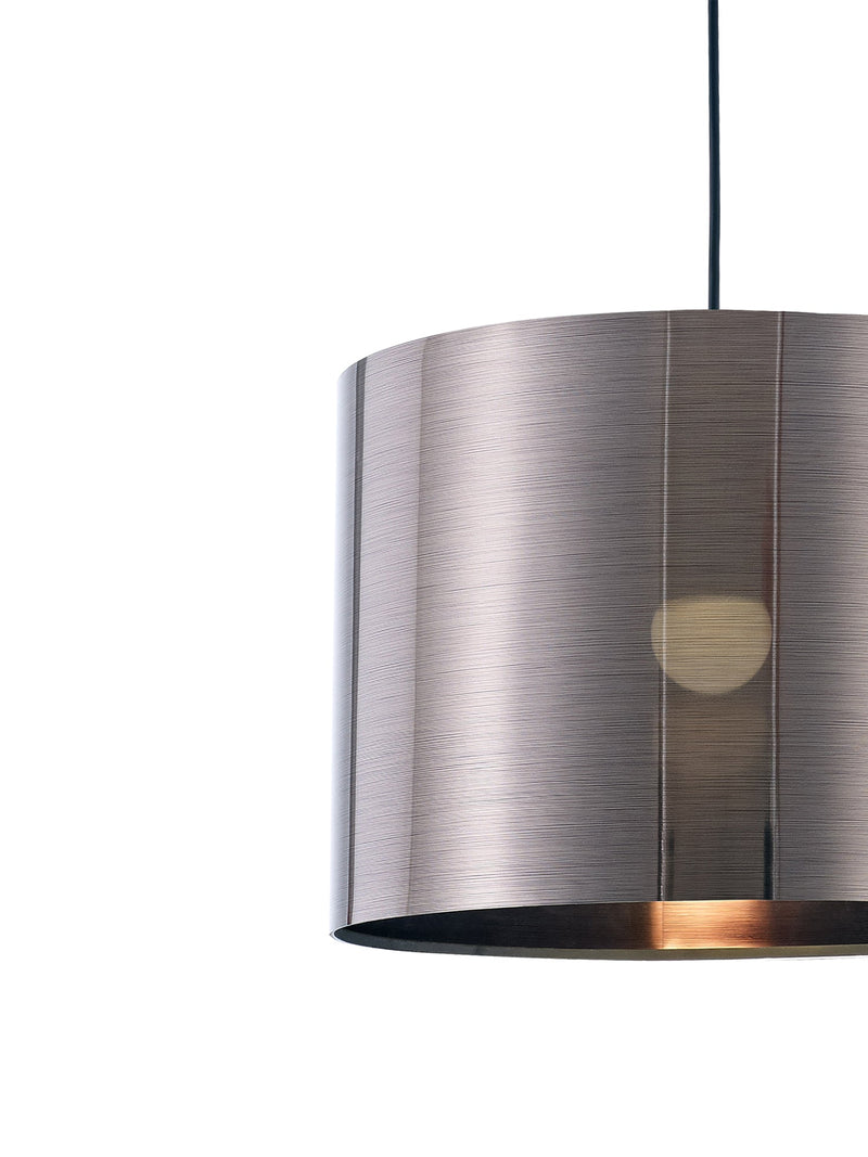 Deco Dako Black Pendant 1 Light E27 With 350 x 250mm Metallic Gun Metal Finish Cylinder Shade, c/w Ceiling Bracket • D0260