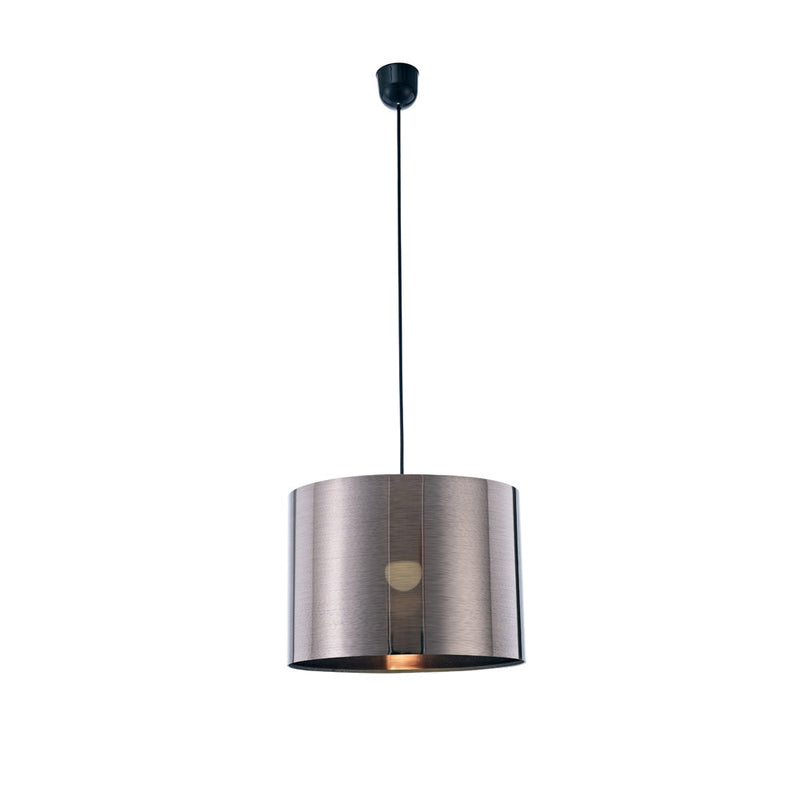 Deco Dako Black Pendant 1 Light E27 With 350 x 250mm Metallic Gun Metal Finish Cylinder Shade, c/w Ceiling Bracket • D0260