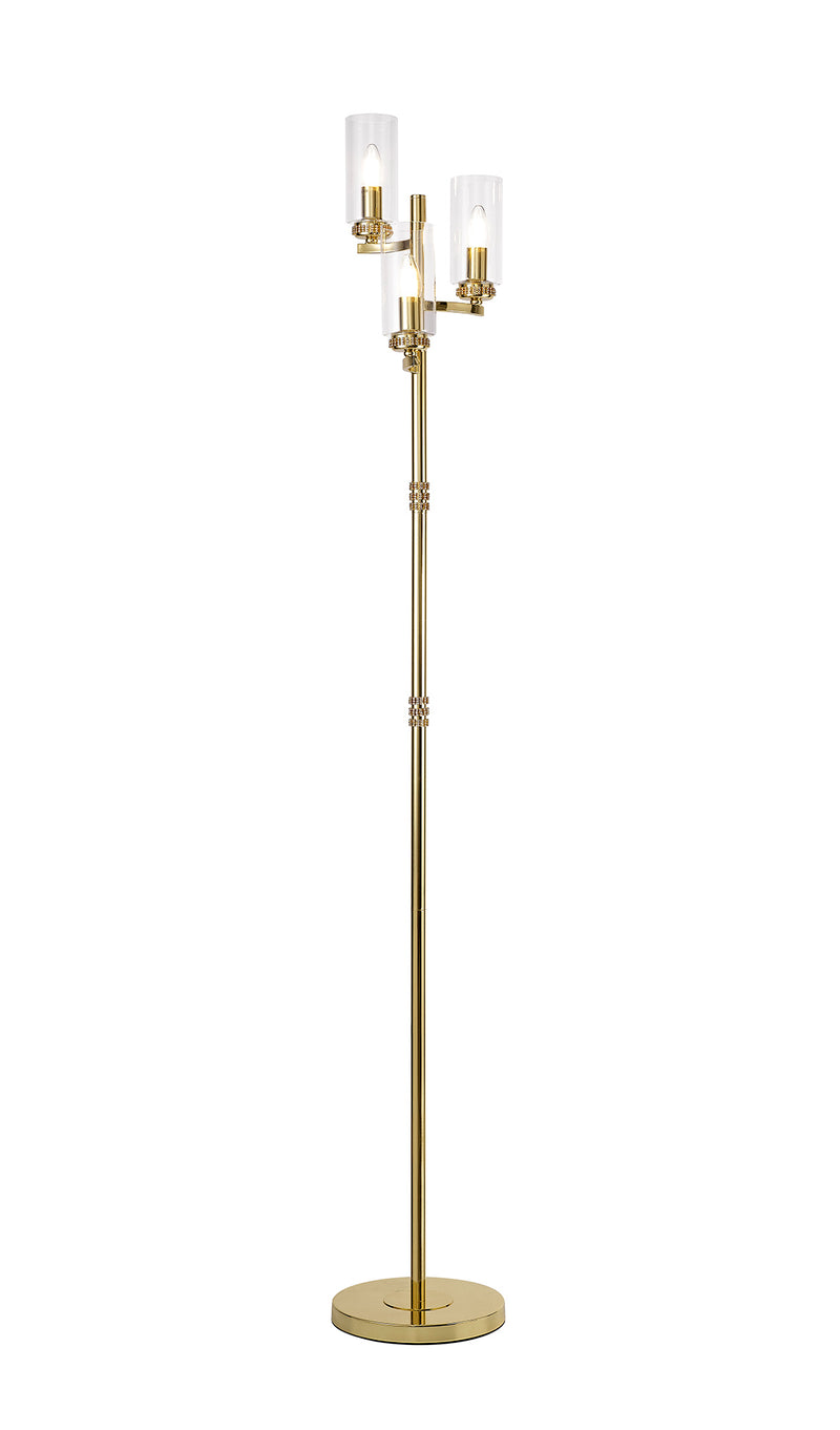 Regal Lighting SL-1961 3 Light Floor Lamp Polished Gold With Clear Glass