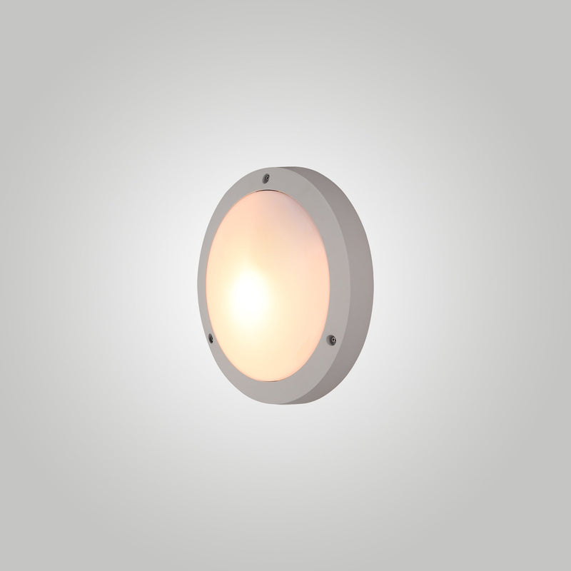 Deco Daru Plain Bulkhead Wall Lamp, 1 Light E27, Sand White, IP54 • D0464
