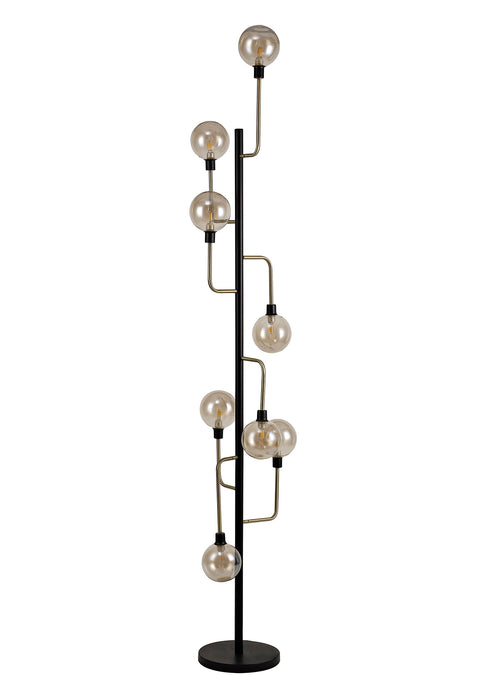 Regal Lighting SL-1722 8 Light Floor Lamp Matt Black And Antique Brass With Cognac Glass