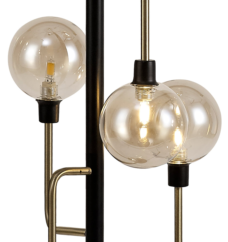 Regal Lighting SL-1722 8 Light Floor Lamp Matt Black And Antique Brass With Cognac Glass