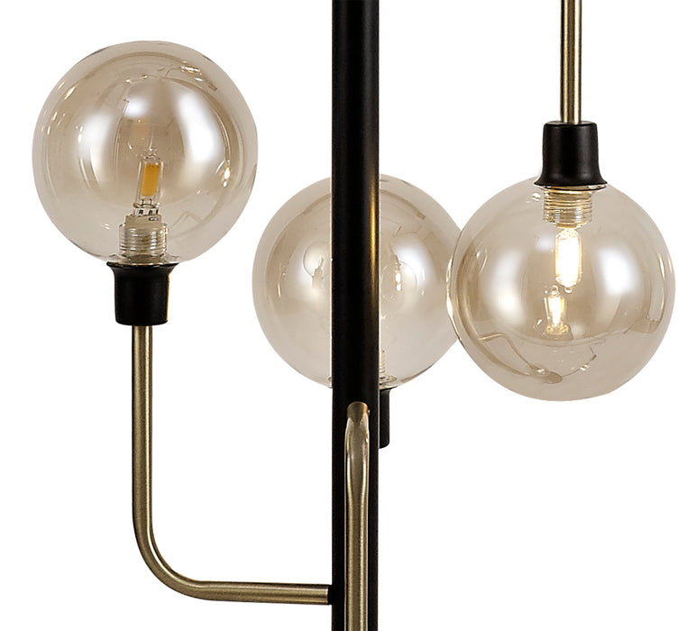 Regal Lighting SL-1722 8 Light Floor Lamp Matt Black And Antique Brass With Cognac Glass