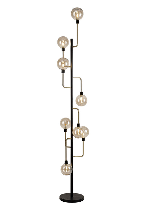 Regal Lighting SL-1722 8 Light Floor Lamp Matt Black And Antique Brass With Cognac Glass