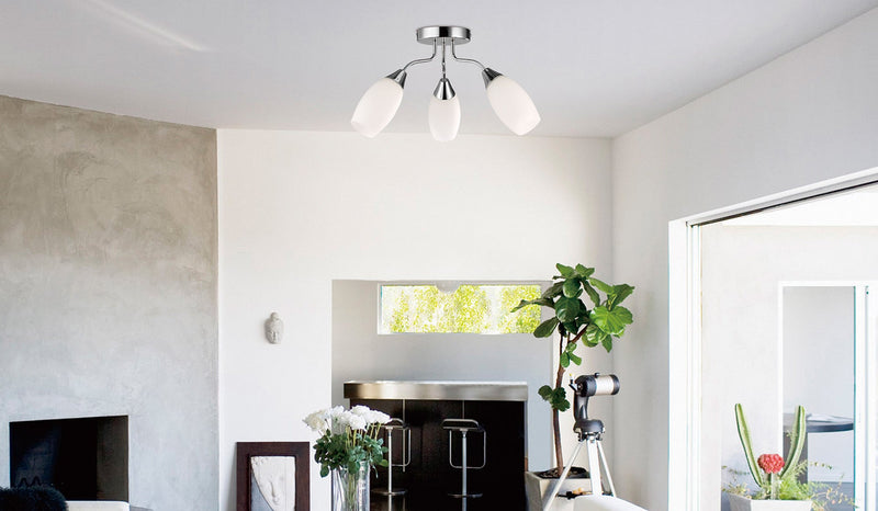 Deco Denia Semi Ceiling 3 Light E14 Polished Chrome/Opal Glass - D0028 • D0028