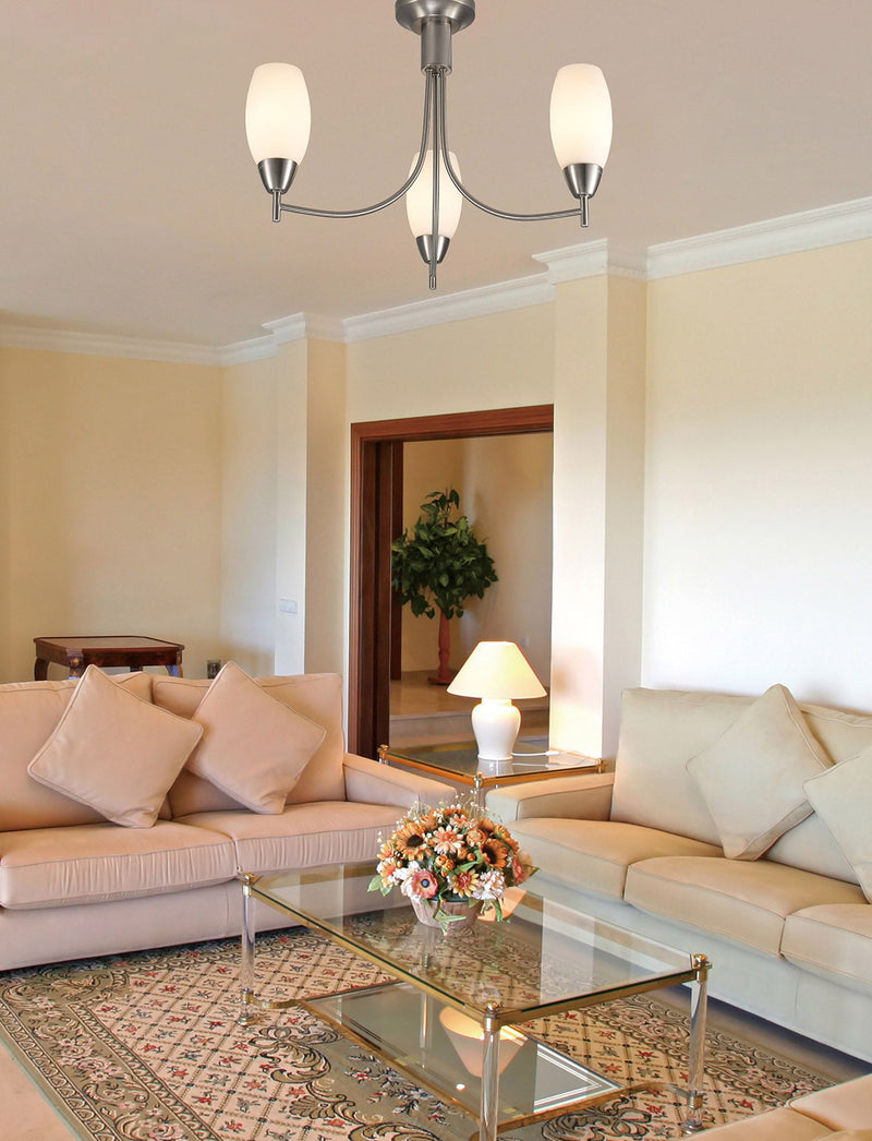 Deco Devon Ceiling 3 Light E14 Satin Nickel/Opal Glass • D0066