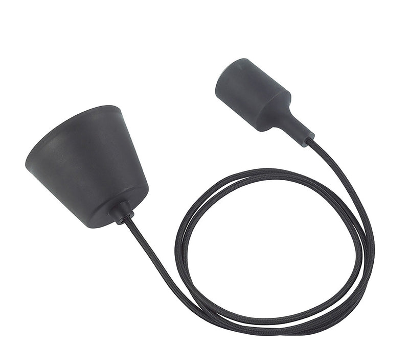 Deco Dreifa 1.5m Suspension Kit 1 Light Black, 90mm Plastic Base and Silicon Lampholder Cover, E27 Max 60W (Maximum Load 2kg) • D0169