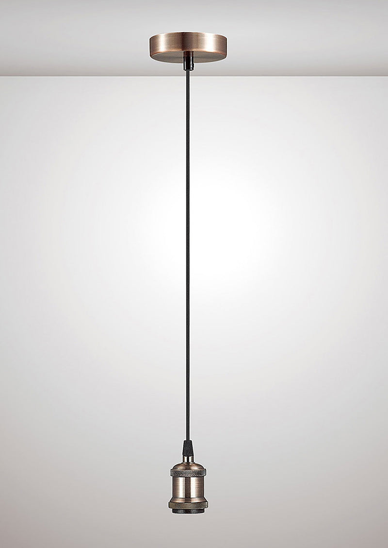 Deco Dreifa 1.5m Suspension Kit 1 Light Antique Copper/Black Braided Cable, E27 Max 60W (Maximum Load 2kg) • D0172